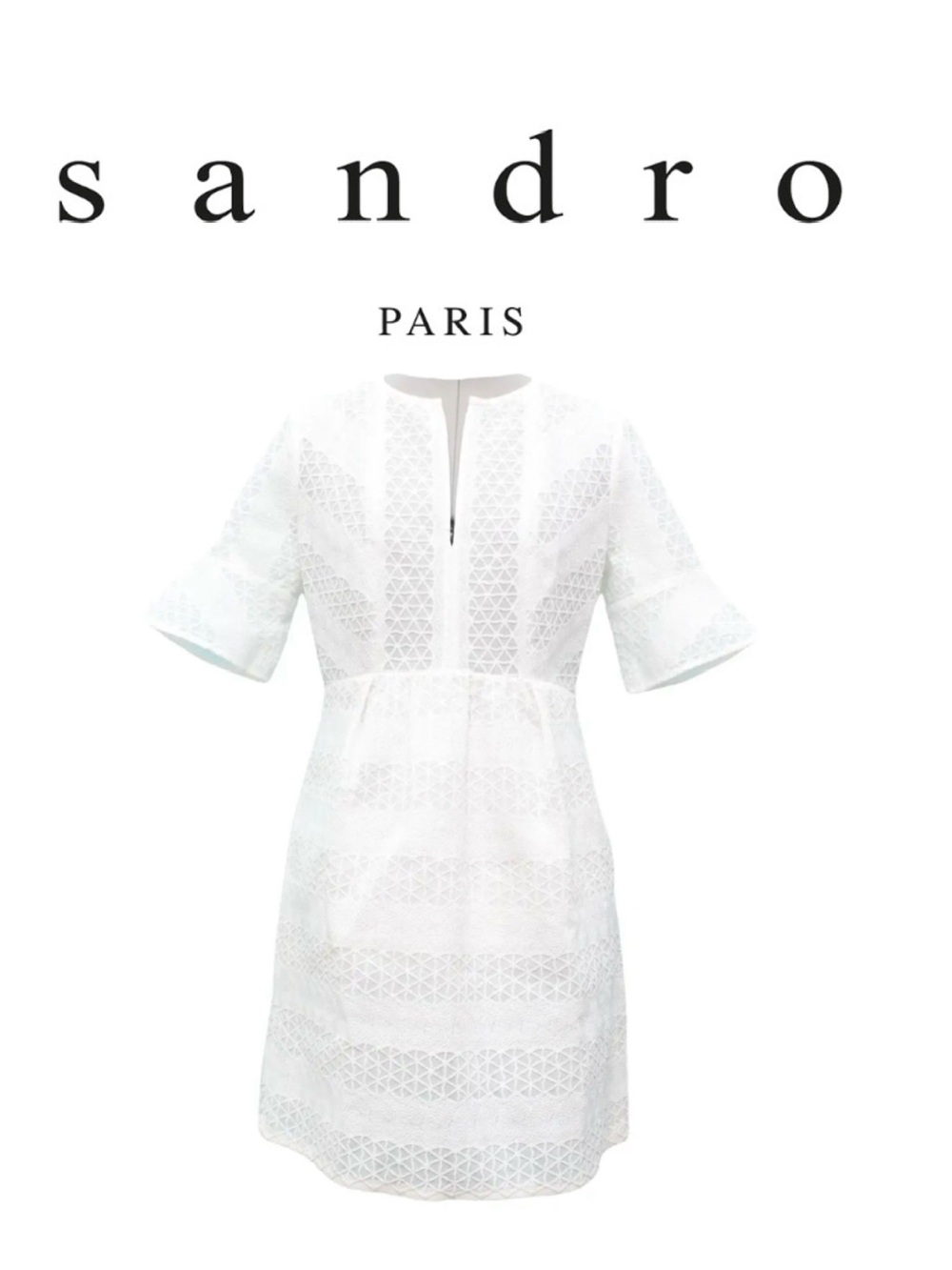 Sandro Paris Textured White Lace Dress Soze 1 (US 4) EUC